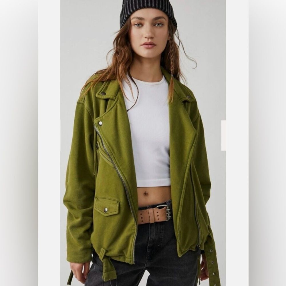 Free People Rebel Knit Moto Jacket Olive Sparrow (3)